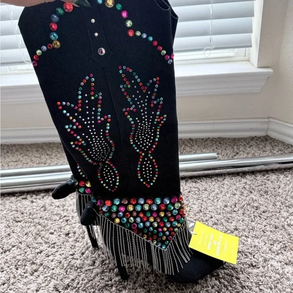 Gianni Bini Blue Jean Boots with Multicolor Accents - Picture 1 of 4